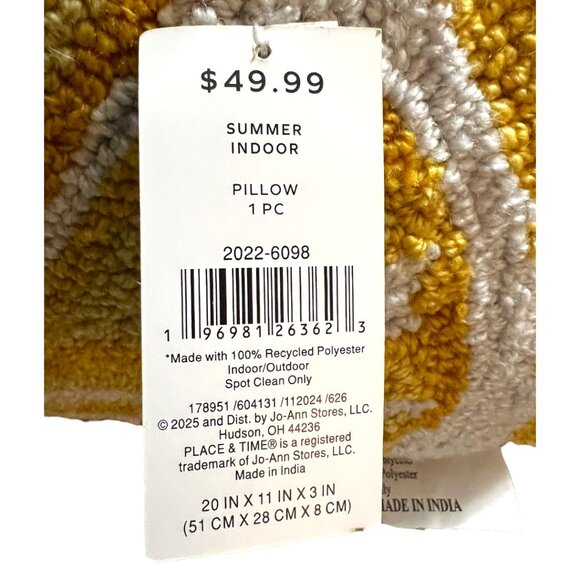 NWT! Fantastic PLACE & TIME Lemon Wedge Hooked Accent Pillow 20” x 11” - Picture 5 of 10